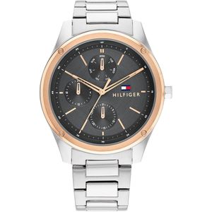 Tommy Hilfiger TH1710541 Heren Horloge - TYLER - Mineraalglas - Staal - Zilverkleurig - 43 mm breed - Quartz - Vouw/Vlindersluiting - 5 ATM (douchen)