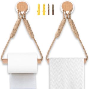 TheLau ® Industrieel Ontworpen Toiletpapierhouder en Handdoekhouder Set zonder Boren - Boho Stijl