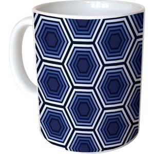 Mok Wit - Blauwe Hexagons - 300ml