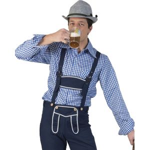 Funny Fashion - Boeren Tirol & Oktoberfest Kostuum - Blauw Geruite Gunther Tirol Blouse Man - blauw,wit / beige - Maat 56-58 - Bierfeest - Verkleedkleding