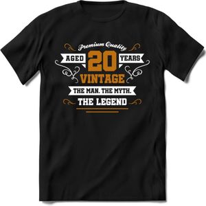 20 Jaar Legend T-Shirt | Goud - Wit | Grappig Verjaardag en Feest Cadeau Shirt | Dames - Heren - Unisex | Tshirt Kleding Kado | - Zwart - L