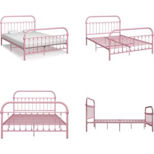 vidaXL Bedframe metaal roze 140x200 cm - Bedframe - Bedframes - Tweepersoonsbed - Tweepersoonsbedden