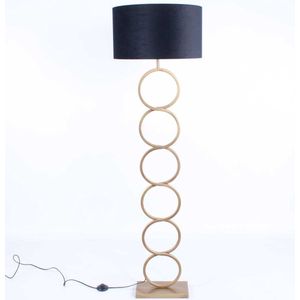 Zwarte vloerlamp | Velours | 1 lichts | zwart / goud | metaal / stof | kap Ø 45 cm | staande lamp / vloerlamp | modern / sfeervol design