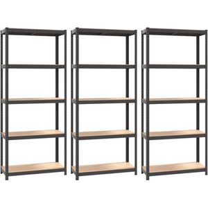 vidaXL - Opbergrekken - 5-laags - 3 - st - staal - & - bewerkt - hout - antracietkleurig