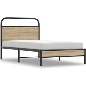 vidaXL - Bedframe - zonder - matras - bewerkt - hout - gerookt - eikenx190 - cm
