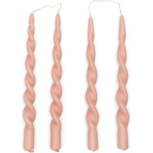 Riviera Maison gedraaide dinerkaars, kaarsen set, swirl kaarsen - Twisted Dinner Candles - Roze - Paraffine - 4 stuks