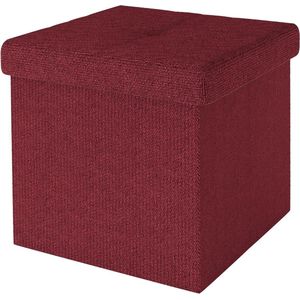 Opvouwbare poef 38x38x38 cm GRANET ROOD - Zitkubus met opbergruimte - Hoes van stof - Voetensteun - Opbergdoos - Kist