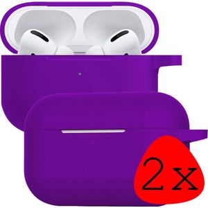 Case Geschikt voor Airpods Pro Hoesje Siliconen Hoes Cover - Hoes Geschikt voor Apple Airpods Pro Case Siliconen - Paars - 2 Stuks