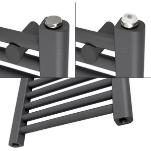 Elektrische badkamerradiator met verwarmingselement 900W 500x1800 mm antraciet gebogen met zijaansluiting LuxeBath