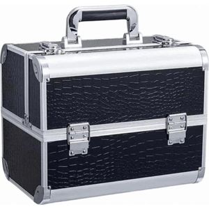 Beautycase / Beautykoffer gemaakt van aluminium | zwarte kleur met Zilveren Strips - Kapper - Tattoo - Nagel - Visagie - Make-up - Cosmetica - Schmink - Beauty case / Beauty koffer