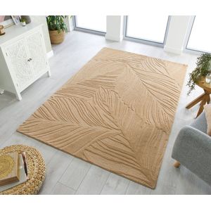 Flycarpets Lino Leaf Modern Laagpolig - 100% Wol Vloerkleed - Beige - 160x230 cm