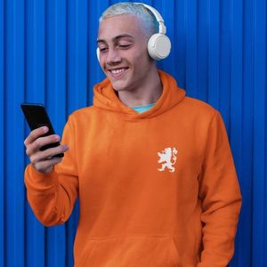 Oranje EK WK Koningsdag Hoodie White Lion Chest (MAAT M - UNISEKS FIT) | Oranje kleding / truien | WK & EK Feestkleding