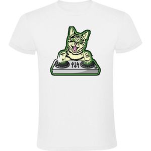 Dj kat Heren T-shirt - muziek - feest - mixer - huisdier - draaien - geluid - dieren - dansen