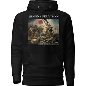 Eugène Delacroix 'Vrijheid leidt het volk' (""Liberty Leading the People"") Beroemd Schilderij Hoodie | Unisex Premium Kunst Hoodie | Zwart | M