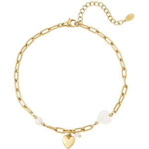 Enkelbandje Chain Pearl Heart - Stainless Steel - Waterproof