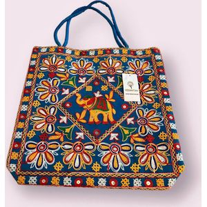 Schoudertas - Vedantan - Damesschoudertas - 40 x 40 cm - Katoen - Kleurrijk borduurwerk - Etnisch Cadeau - Kerst - Feest - WeekendTas - Shopper - Reistas - Tote bag -Draagtas - Ritssluiting