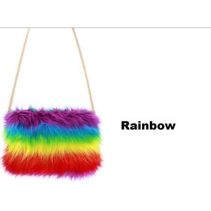 2x Tasje rainbow pluche - Regenboog Carnaval Thema feest festival fun optocht