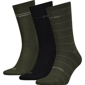 Calvin Klein Sock Stripe Tin Giftbox (4-pack) - heren sokken - donkerolijfgroen combi gestreept - Maat: ONE SIZE