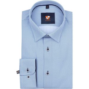 Suitable - Overhemd 261-4 Blauw Print - Heren - Maat 40 - Slim-fit