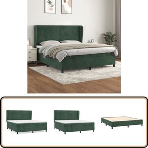 vidaXL Boxspring Fluweel Donkergroen 160x200 cm Boxspringbed - Donkere Kleuren - Fluweel Bed - Tweepersoons Bed - Pocketveer Matras