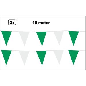 3x Vlaggenlijn groen/wit 10 meter - vlaglijn festival feest party verjaardag thema feest kleur