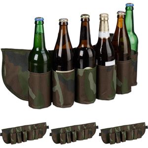Relaxdays 4x bier gordel camouflage - drankgordel voor blikjes of flesjes - bier riem