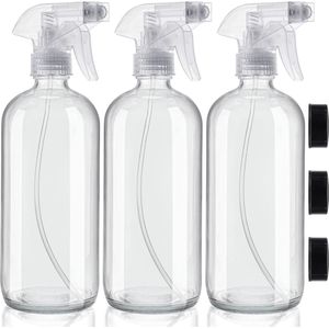 Belle Vous Lege Hervulbare Helder Glazen Spuit/Mist Flessen (3Pak) – 500 Duurzame Spuit Fles Container Set – 2 Spuitmogelijkheden Voor Schoonmaak Producten, Aromatherapie & Essentiële Olies