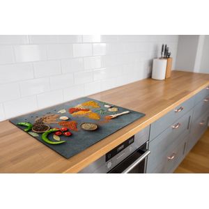 Inductiebeschermer - Wereldkaart Kruiden en Specerijen - 65x55 cm - Inductiebeschermer - Inductie Afdekplaat Kookplaat - Inductie Mat - Anti-Slip - Keuken Decoratie - Keuken Accessoires