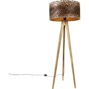 QAZQA tripod_classic - Klassieke Tripod | driepoot vloerlamp | Staande Lamp - 1 lichts - H 136 cm - Luipaard print - Woonkamer | Slaapkamer