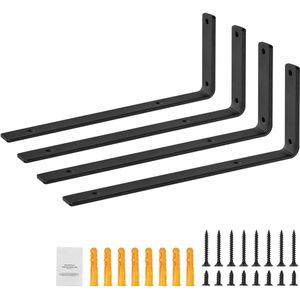 Plankdrager, Zware Zwevende Plankdrager 10 X 6 In. 4 Stuks, 5mm Dikke Matzwarte L-Plankbeugel. Stalen Plankbeugels met Een Draagvermogen Van 160 Lbs. Duurzaam En Stijlvol!