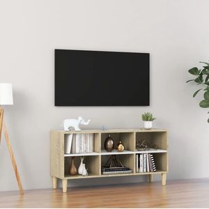vidaXL Tv-meubel met houten poten 103.5x30x50 cm wit sonoma eikenkleur