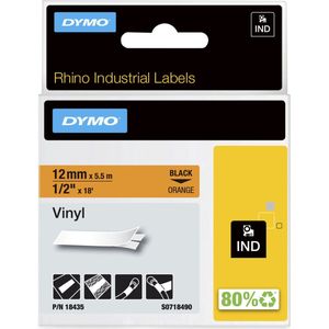 DYMO Rhino industriële Vinyl Labels | 12 mm x 5,5 m | zwarte afdruk op oranje | zelfklevende labels voor Rhino & LabelManager labelprinters