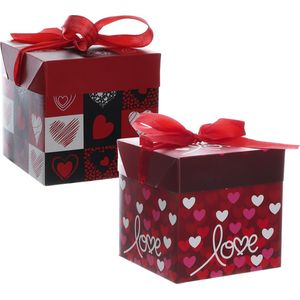 2 verpakkingsdoosjes cadeaudoosje geschenkdoosje ringdoosje valentijn hartjes lint strik love (10x10x10)cm