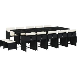 vidaXL Tuinset 15-delig - Rattan - Zwart - Inclusief Kussens Tuinmeubleset - Tuintafels - Eetkamerstoelen - Krukken - Buitendecoratie