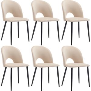 Sweiko Eetkamerstoel (6 pcs), gestoffeerde stoel ontwerp stoel met rugleuning, fluwelen stoel metalen frame, verstelbare voeten, diamantpatroon terug, beige