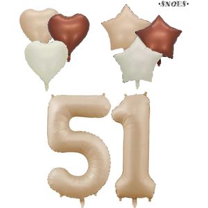 Snoes XXL Cijfer ballon 51 – Nude Kleur Satijn Caramel Nummerballon