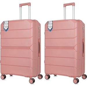 Traveller Set - 2xM Reiskoffers 24' - 65L - Lichtgewicht Harde Koffers - Roze - Met Ingebouwde TSA Slot - Voor Vakanties en Weekendtrips