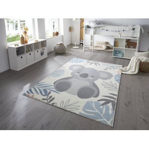 Flycarpets Kinderkamer Laagpolig vloerkleed - Koala Design - Creme / Blauw - 160x220 cm