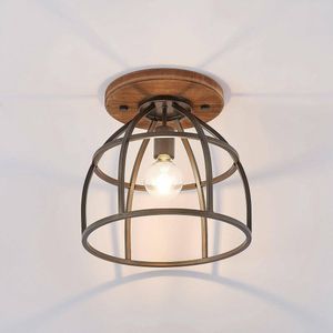 Lindby - plafondlamp hout - 1licht - metaal, hout - H: 33.4 cm - E27 - zwart, bruin