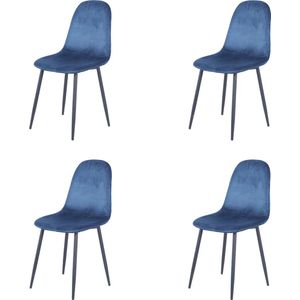 Starrydays® Napoli Velvet Eetkamerstoel – Eetkamerstoelen Set van 4 – Velvet Stoel – Blauw - Eetkamerset