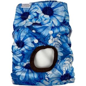Chata® Loopsheidbroekje - S - Hondenluier - Blauwe Bloemen - Wasbaar