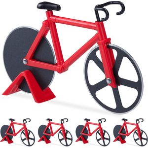 Relaxdays 5 x pizzasnijder fiets - pizzames racefiets - pizzaroller - deegroller - rood