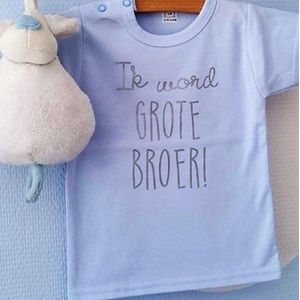 Shirt Ik word grote broer big brother | lange mouw| licht blauw (ook in zwart wit )| maat 92 zwangerschap aankondiging bekendmaking baby