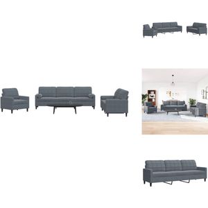vidaXL Loungeset - Loungesets - Bankstel - Bankenset - 3-delige Loungeset met kussens en bolsters fluweel donkergrijs