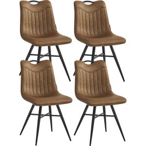 Colenis® - Verty Eetkamerstoel - Set van 4 - Cognac - Microvezel - Microfiber - Industrieel - Design