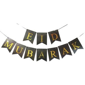 Ramadan Slinger Versiering | Eid Mubarak Decoratie Vlaggenlijn | Suikerfeest Helium Party Feest Slingers - Zwart / Goud