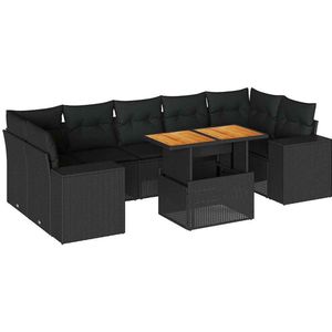 vidaXL 8-delige Loungeset met kussens poly rattan zwart - Tuin Bankstel - Tuin Bankstellen - Buiten Bankstel - Patio Bankstel