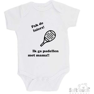 100% katoenen Romper ""Pak de luiers! Ik ga padellen met mama!!"" Padel Unisex Katoen Wit/zwart 68/74