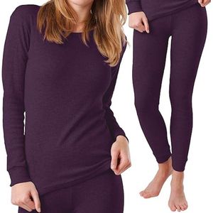 Thermoset voor dames boven en onderstuk geribbelde structuur maat M - Paars - Comfortabel draagcomfort, zachte binnenkant, stretch, warme thermo-ondergoed - broek met hoge taille - voor wintersport, outdoor en indoor-activiteiten