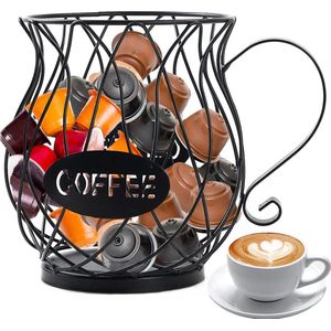 Koffiecapsulehouder Koffieopbergmand Meerdere capsules Organizer voor koffie Koffiekeuken Zwarte metalen draad Koffiecapsule-opslag Koffiepadorganizer